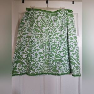 Old Navy Green and White floral A-Line Skirt 16